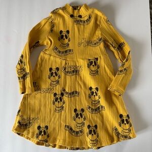 Mini Rodini Mustard Yellow Mozart Panda Piano Keyboard Novelty Print Dress 12-18